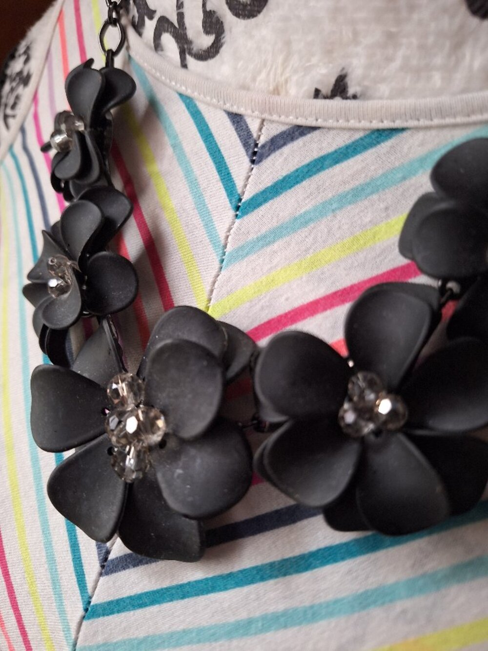 Black Floral Necklace Gothic Glam Statement Diva Gorgeous Grandma